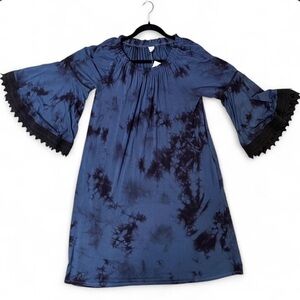 Elegant Blue Tie-Dye Long Sleeve Dress